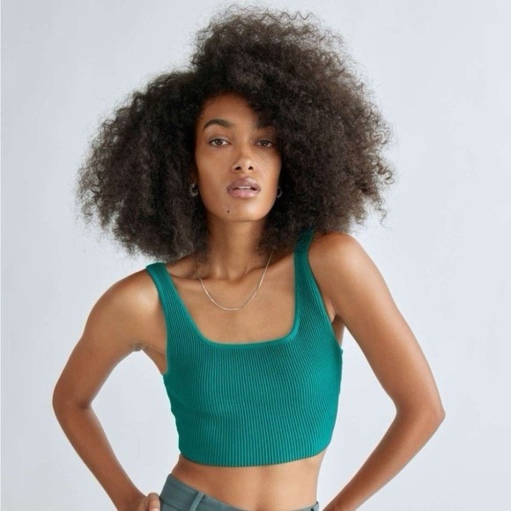 Aritzia Babaton Women's Sculpt Knit Squareneck Cropped Tank Teal Green S Ribbed